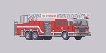 Vector Red Fire Truck. Ladder Rescue Fire Engine. Isolated Illustration