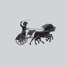 Chariot With A Gladiator. Carriage Accelerates A Chariot