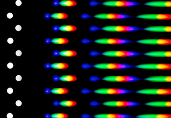 photograph of a diffraction pattern from a line of leds. image was obtained using a diffraction grat