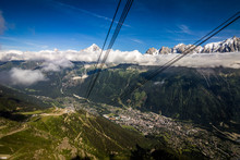 Summer View Of Chamonix From The Brevent Cable Car, With The Mont Blanc Mountain Range In The Background