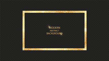 Poster - Golden frame with lights effects. Shining rectangle banner. Isolated on black transparent background. Vector illustration, eps 10