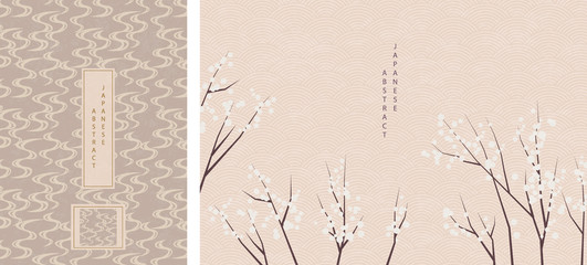 Wall Mural - oriental japanese style abstract pattern background design geometry wave move and nature flower tree