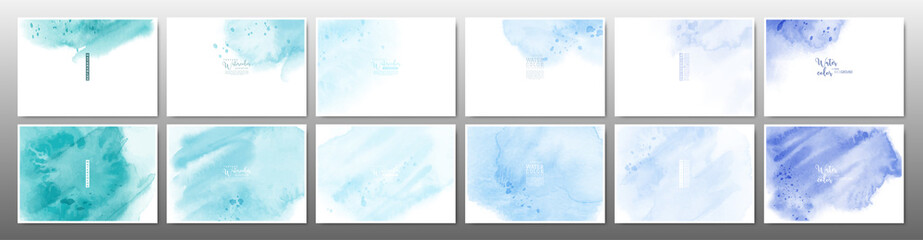 set of green blue pastel watercolor background