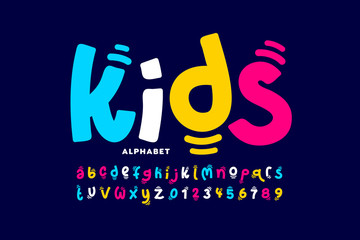 Wall Mural - Kids style colorful font design, playful childish alphabet, letters and numbers
