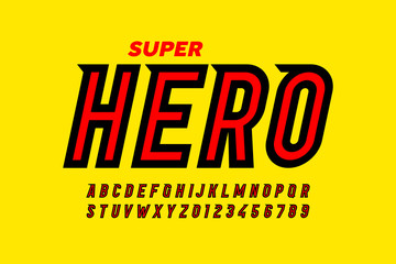 Poster - comics superhero style font design, alphabet letters and numbers