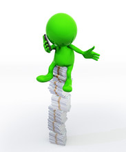 Green Mascot Sitting On Money.