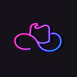 Vector cowboy hat neon logo template, line art, shining icon isolated on black background, advertisement template.