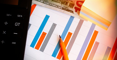 Poster - top view of business chart on white table with pencil
