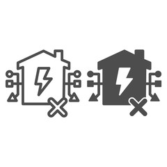Poster - building with lightning and connections line and solid icon, smart house symbol, home electrificatio