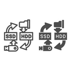 Poster - Information and ssd hdd data storages line and solid icon, smart home symbol, memory devices vector sign on white background, data exchange technology icon in outline style. Vector graphics.