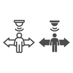 Poster - motion sensor with man and arrows line and solid icon, smart home symbol, guard motion detection vec