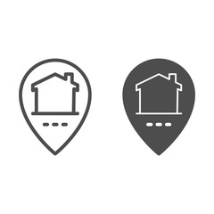 Poster - Location pointer and building line and solid icon, smart home symbol, Home delivery vector sign on white background, map pin with house inside icon outline style for mobile concept. Vector graphics.