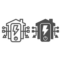 Poster - Electric panel in house line and solid icon, smart home symbol, centralized energy management at home vector sign on white background, energy supply icon in outline style. Vector graphics.