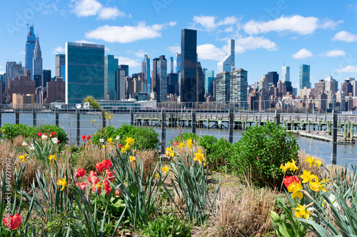 Colorful Plants And Flowers At Gantry Plaza State Park In Long Island City Queens With The Manhattan Skyline In The Background Stock Photo Adobe Stock
