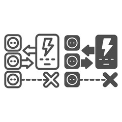 Poster - Smart sockets line and solid icon, smart home symbol, Digital control of electricity vector sign on white background, smartphone with energy indications and prohibition icon in outline style. Vector.