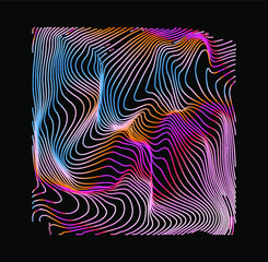 Poster - Holographic surface with glitched wavy texture. Retrofuturistic illustration in 80s-90s synthwave and retrowave chrome coloring.