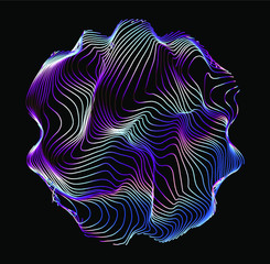 Aufkleber - Illuminated holographic circle with glitched wavy texture. Retrofuturistic illustration in 80s-90s synthwave and retrowave chromatic spectrum colors.