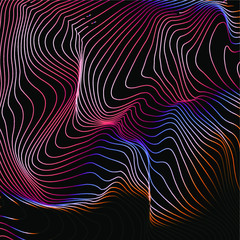 Aufkleber - Holographic surface with glitched wavy texture. Retrofuturistic illustration in 80s-90s synthwave and retrowave chrome coloring.