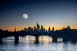 full moon and sunset with the frankfurt skyline