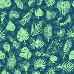 Wall Mural - Palm leaves vector background, seamless trendy tropical pattern design