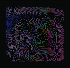Poster - Holographic surface with glitched wavy texture. Retrofuturistic illustration in 80s-90s synthwave and retrowave chrome coloring.