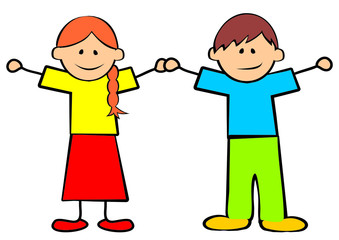 Wall Mural - Girl and boy, two little children, vector illustration