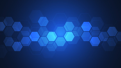 Abstract background with geometric shapes and hexagon pattern. Vector illustration for medicine, technology or science design.