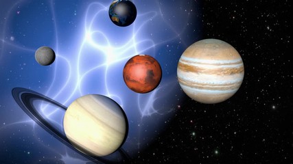 Wall Mural - parade of planets and a mysterious nebula. 3d rendering