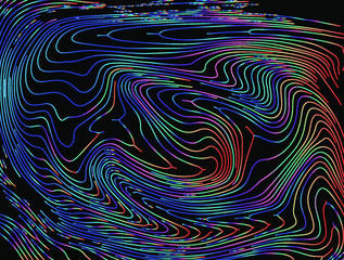 Poster - Holographic surface with glitched wavy texture. Retrofuturistic illustration in 80s-90s synthwave and retrowave chrome coloring.