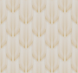 Fototapeta 3D Wallpaper simulating 3D panels tropical leaves of copper metal on white background. High quality seamless texture.