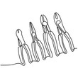 © ngupakarti - Continuous one line drawing wrench and pliers. Simple one line drawing building tools concept. Detailed set of construction tools isolated on white background. Vector illustration