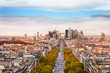 Wide panorama of la Defense Paris city district and suburbs from arc de Triumph