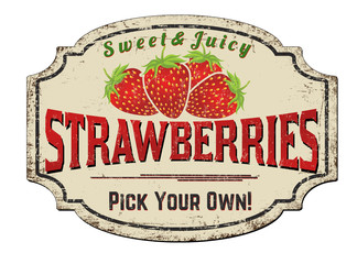 Wall Mural - Strawberries vintage rusty metal sign