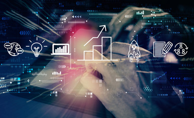 Poster - Business growth analysis with man using his tablet computer