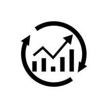 A Growth Chart With Circular Arrows In Black Flat Design On White Background, Continuous Improvement Concept