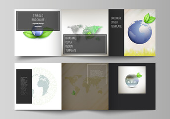 Vector layout of square format covers design template for trifold brochure, flyer, cover design, book design, brochure cover. Save Earth planet concept. Sustainable development global business concept