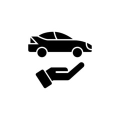 Sticker - car in the hand icon in black flat design on white background