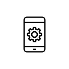 Smartphone  icon settings sign in outline style on white background,