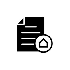 Poster - Contract document file home house page real estate icon in black flat on white background, Vector icon