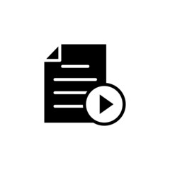 Poster - Document file page play button video icon in black flat on white background, Vector icon