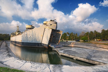 .old Thai Warship Phangan Royal Navy Ship Stands In The Form Of A Monument On The Island Of Ko Pha Ngan In Thailand