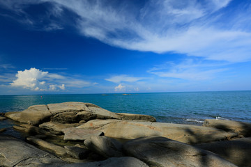 Lanscape of Rock Lighthouse at sea in Khao Phlai Dam beach,sichon, Nakhonsithammarat, Thailand