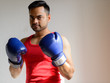 © Ranta Images - Young bearded Indian man as boxer with gloves ready to fight