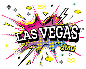 Las Vegas Comic Text in Pop Art Style Isolated on White Background.