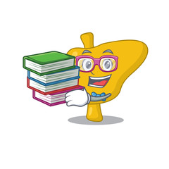 Sticker - A diligent student in liver mascot design concept read many books