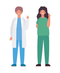 Wall Mural - Woman and man doctor with uniform vector design