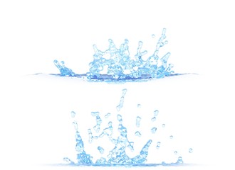 Wall Mural - 3D illustration of 2 side views of nice water splash - mockup isolated on white, for design purposes
