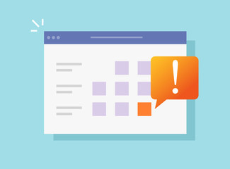 Aufkleber - Calendar deadline online note on website as electronic or digital internet important event reminder icon vector flat cartoon, illustrated months agenda web bowser with holiday or important date modern