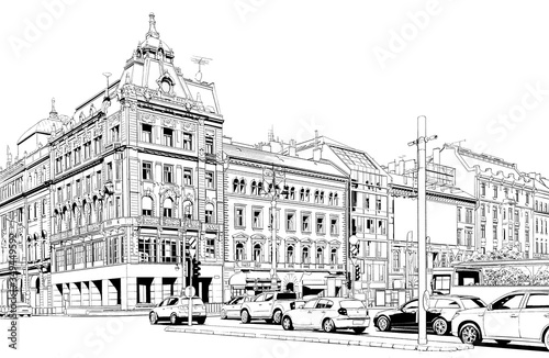 漫画風ペン画イラスト 海外 街並 Illustrazione Stock Adobe Stock