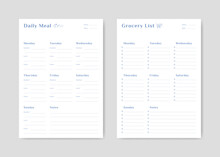 Meal Menu Schedule Planner And Shopping Grocery List With Checklist For Print Template Simple Design